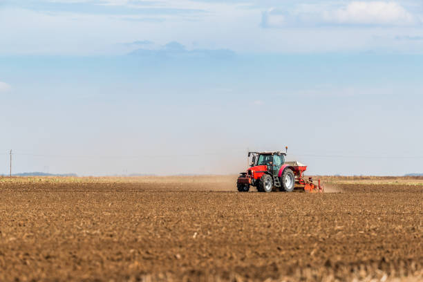 istock Farmer seeding, sowing crops at field. 974186096