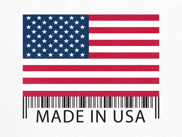 made in usa barcode label paper - buy usa american culture made in the usa imagens e fotografias de stock