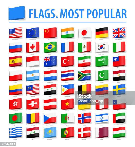 World Flags Vector Tag Label Flat Icons Most Popular Stock Illustration - Download Image Now