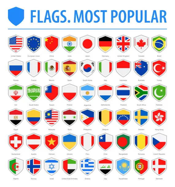Vector illustration of World Shield Flags - Vector Flat Icons - Most Popular