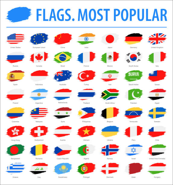 мировые флаги - векторная кисть grunge плоские иконы - самые популярные - все европейские флаги stock illustrations