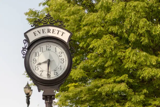 Clock on Broadway street at Everett Massachusetts working good with official time of U.S.