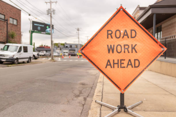 istock Road work ahead sign on street 974209354