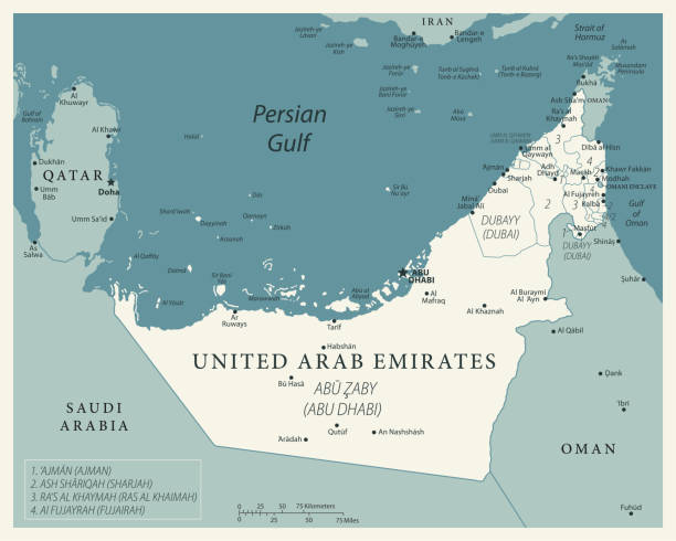 24 - United Arab Emirates - Vintage Murena Isolated 10 Map of United Arab Emirates - Vintage Vector illustration united arab emirates flag map stock illustrations