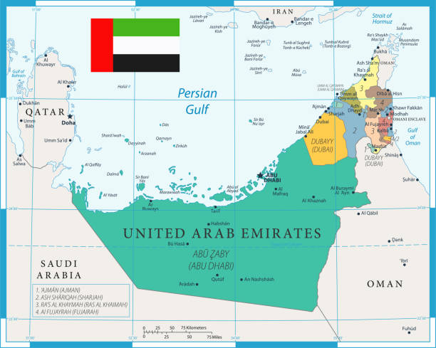 27 - United Arab Emirates - Color1 10 Map of United Arab Emirates - Vector illustration united arab emirates flag map stock illustrations