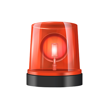 Realistic Detailed 3d Police Lights Beacon Flashing Red Isolated on White Background. Vector illustration of Siren