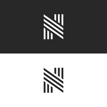 Logo N letter initial monogram, hipster simple identity symbol, black and white linear pattern design element mockup