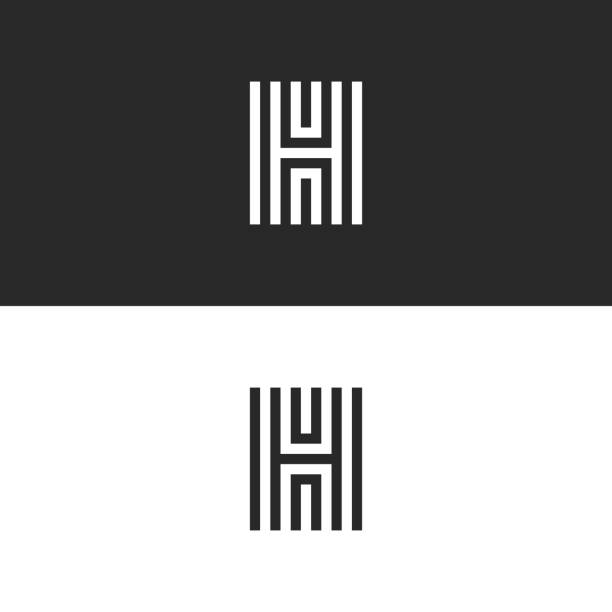 ilustraciones, imágenes clip art, dibujos animados e iconos de stock de monograma moderno de la letra h de la insignia, paralelo líneas elemento de diseño simple para tipografía, emblema lineal - letra h