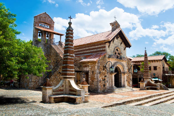 Ancient village Altos de Chavon - Colonial town reconstructed in Dominican Republic. Casa de Campo, La Romana stock photo