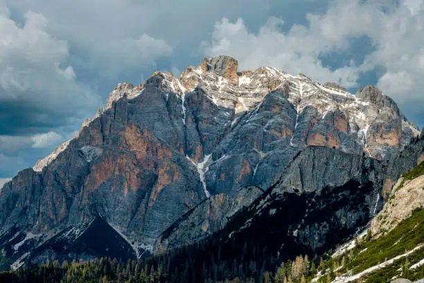 View of the Cunturines-Spitze Mountain with Pass Valparola, Dolomites, European Alps, Italy,no logos,Nikon D850