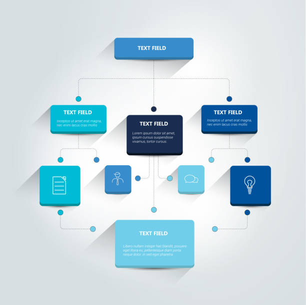 illustrazioni stock, clip art, cartoni animati e icone di tendenza di diagramma di flusso infografico. schema di ombre colorate. - organization chart