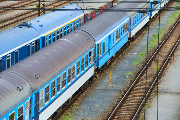 istock Train at the railway station. View from above 974257914