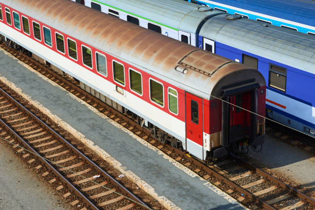 istock Train at the railway station. View from above 974260768