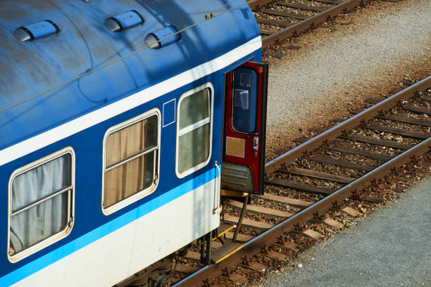 Train at the railway station. View from above