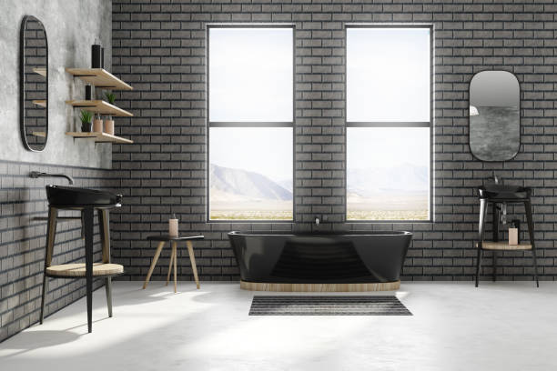 istock Contemporary black brick bathroom 974261338