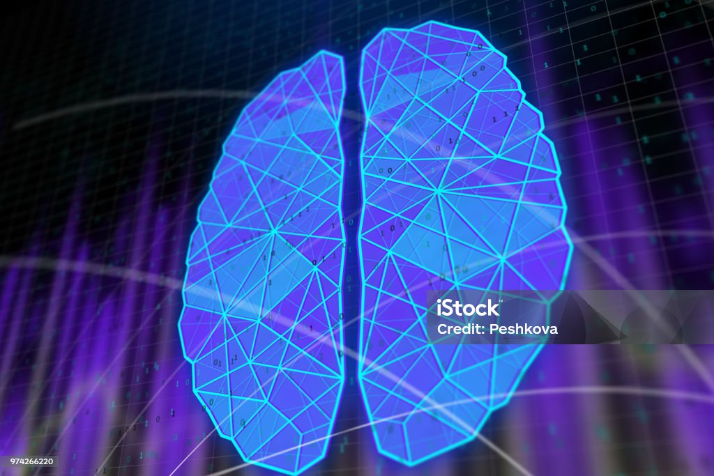Science Brain Backdrop Glowing Blue Polygonal Brain Backdrop Stock Photo - Download Image Now ...