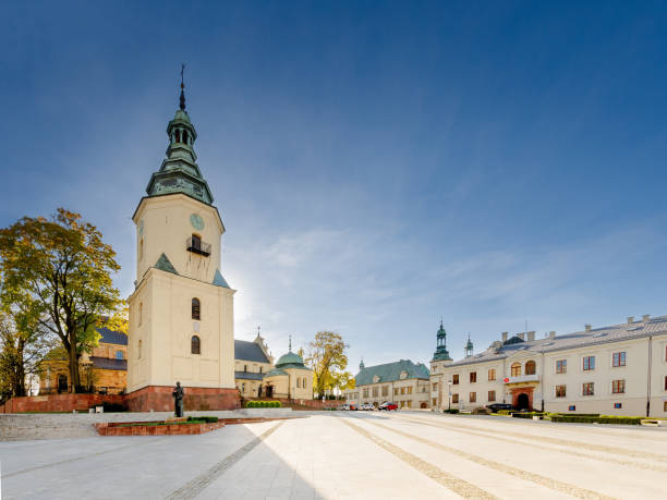 Kielce, Swietokrzyskie province, Poland. Cathedral campanile, Blessed Virgin Mary square.