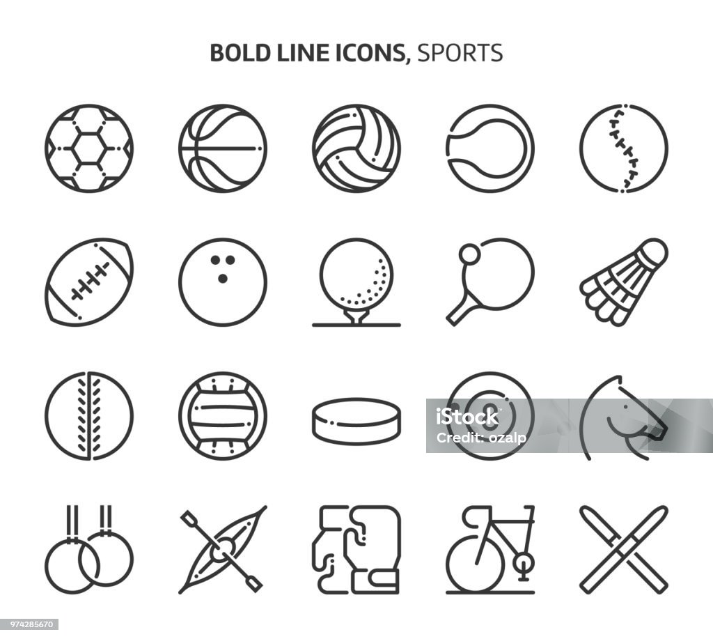 스포츠, 대담한 라인 아이콘 - 로열티 프리 스포츠 벡터 아트