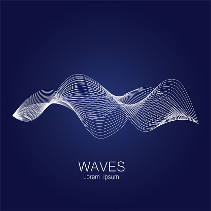 Waves line art abstract vector. White stripe lines on blue background.