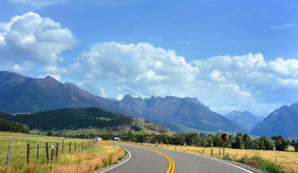 Country Highway Travels Through Montana