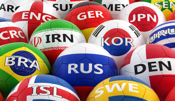 istock soccer balls colored in different national flag colors - 3D rendering 974294162