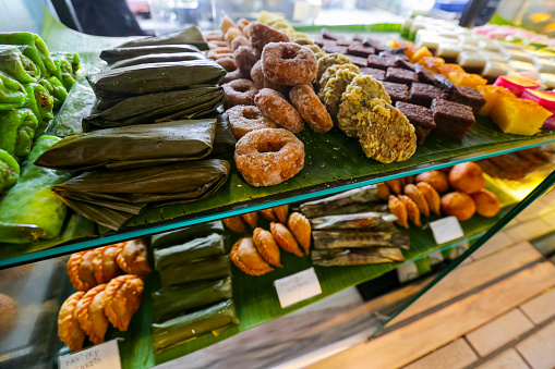 Traditional Malaysian food, variety of delicious and popular assorted sweet dessert or simply known as kueh or kuih.
