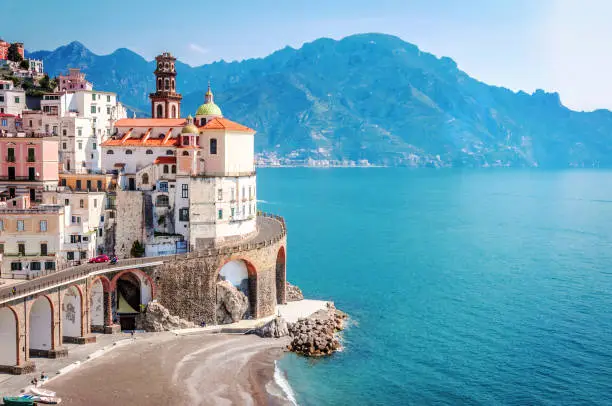The scenic panorama with the village of Atrani, Amalfi Coast