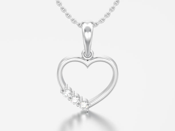 istock 3D illustration white gold or silver diamond heart necklace on chain 974378010