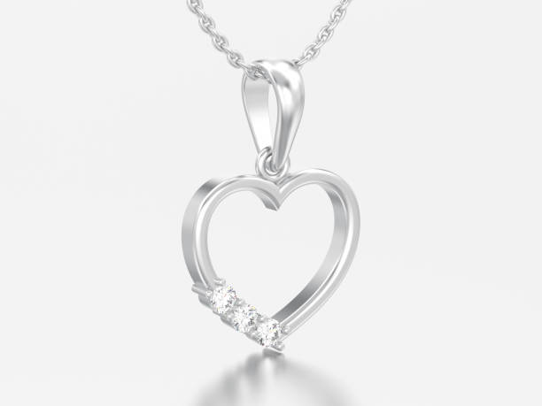 istock 3D illustration white gold or silver diamond heart necklace on chain 974378022