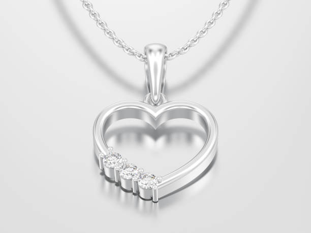 istock 3D illustration white gold or silver diamond heart necklace on chain 974378034