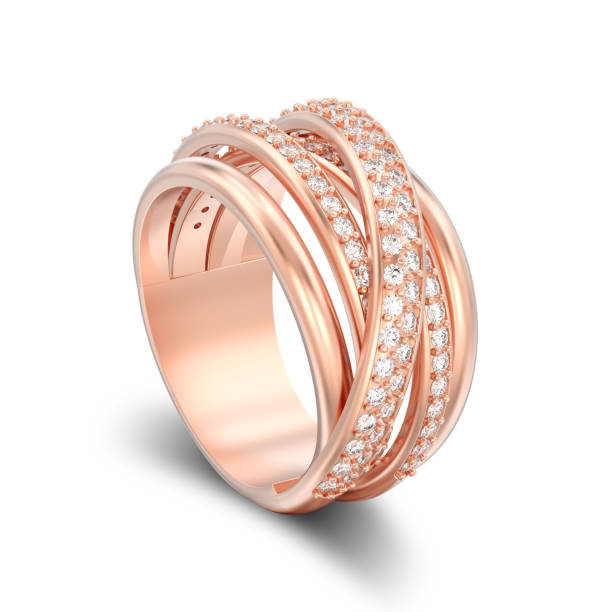 istock 3D illustration isolated rose gold decorative diamond criss cross ring with shadow 974378052