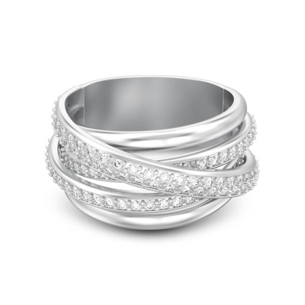istock 3D illustration isolated silver decorative diamond criss cross ring with shadow 974378058
