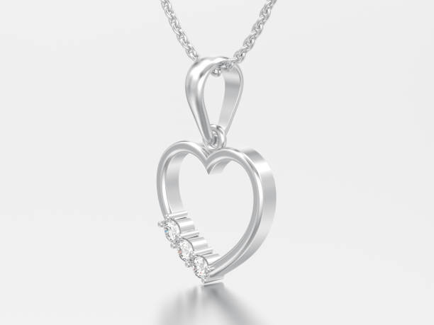 istock 3D illustration white gold or silver diamond heart necklace on chain 974378066