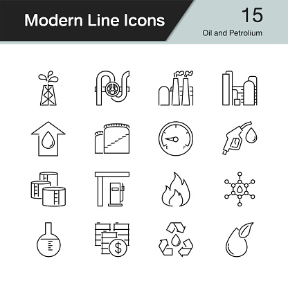 Oil and Petrolium icons. Modern line design set 15. For presentation, graphic design, mobile application, web design, infographics. Vector illustration.