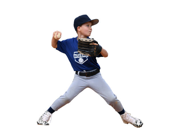 young boy playing baseball - baseball pitcher small sports league imagens e fotografias de stock