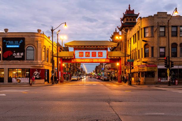 The gate to Chicago's old Chinatown. stock photo