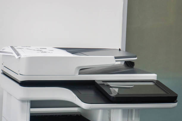 istock close up office printer touch screen for multifunction purpose to print, scan, copy and fax sending 974538212