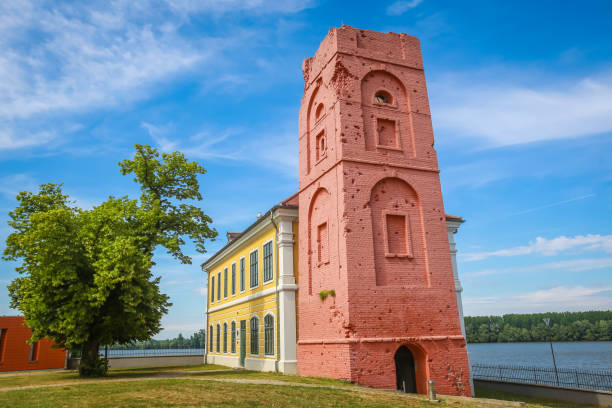 Renovated tower of the City museum Vukovar, Croatia - May 14, 2018 : Renovated tower that is part of the City museum on the coast of river Danube in Vukovar, Croatia. eltz castle croatia stock pictures, royalty-free photos & images