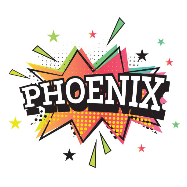 ilustraciones, imágenes clip art, dibujos animados e iconos de stock de texto cómic phoenix en estilo arte pop. - the phoenix of wits