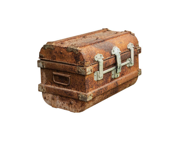 istock Ancient iron chest isolated on white background 974612112