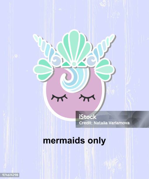 Cute Template With Mermaid Logo Isolated On Texture Backgroud Stock Illustration - Download Image Now