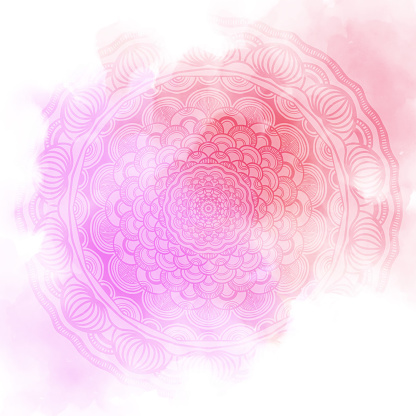 Abstract mandala graphic design and watercolor digital art painting for ancient geometric concept background