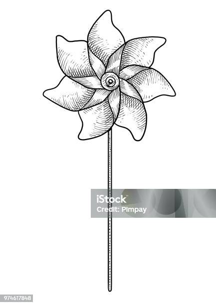 Pinwheel Illustration Drawing Engraving Ink Line Art Vector Stock Illustration - Download Image Now