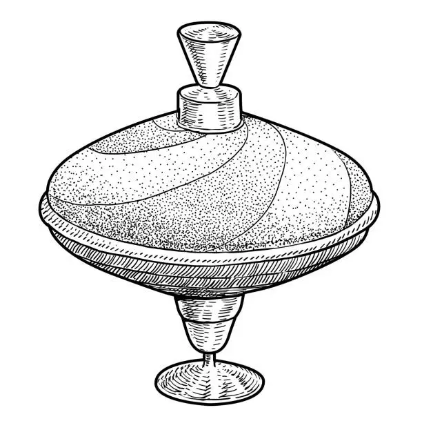 Vector illustration of Spinning, humming top illustration, drawing, engraving, ink, line art, vector