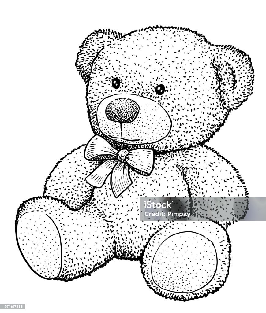Teddy Bear Illustration Drawing Engraving Ink Line Art Vector Stock  Illustration - Download Image Now - iStock
