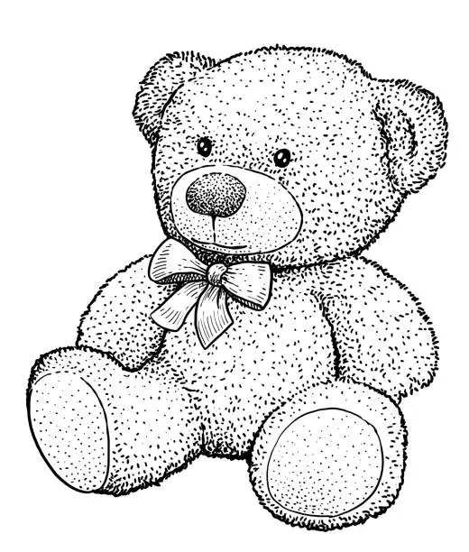 Vector illustration of Teddy bear illustration, drawing, engraving, ink, line art, vector