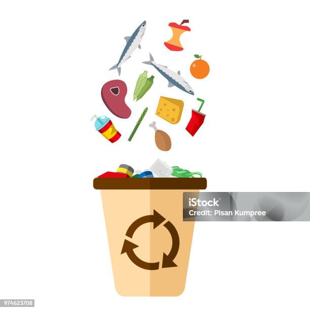 Garbage Recycle Bin White Background Vector Image Stock Illustration - Download Image Now - Garbage, Food, Organic