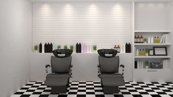 salon interior modern style,spa,beauty, 3d illustration,hairdresser,hair, nail salon,background