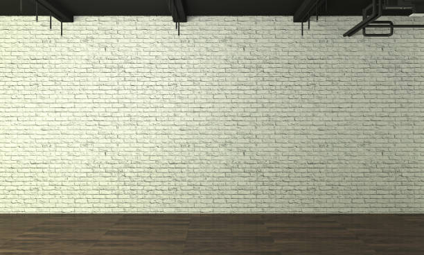 istock Empty room, wooden floor white brick wall 3d illustration loft style home interior design 974641118