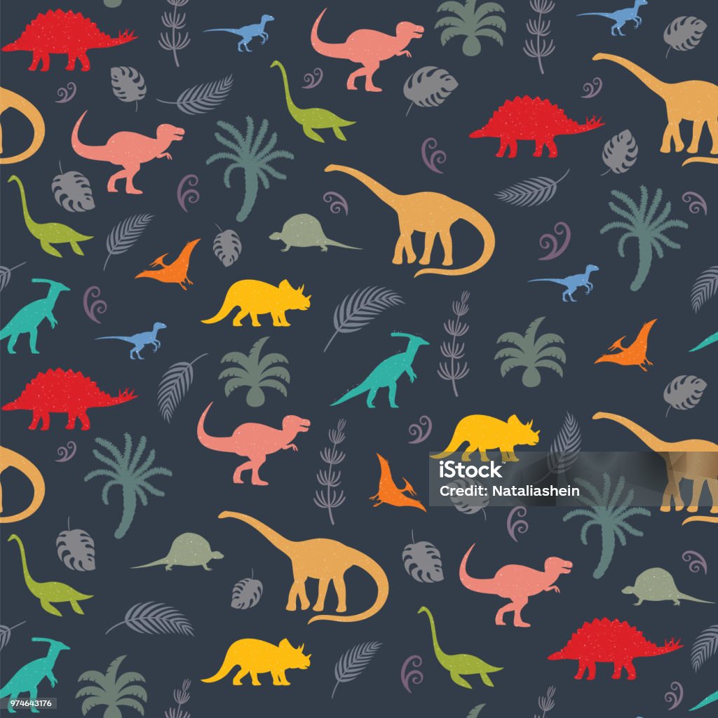 Ilustración de Patrón Sin Fisuras Con Las Siluetas De Dinosaurios y más  Vectores Libres de Derechos de Dinosaurio - iStock